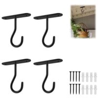 4-Piece Set - Wall Hooks - Hanging Hooks - Indoor Plant Hangers - Matte Finish - 7.05 6.2 cm - Includes Screws - Black - Suitable for hanging lanterns, food jars, flower baskets, and indoor/outdoor d