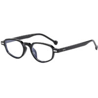 Anti-blue light oval glasses, 1990s-style rectangular computer gaming glasses, blue light blocking glasses (black).