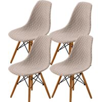 Seashell chair covers, medieval-modern style, jacquard, armless, washable, suitable for kitchens and dining rooms (khaki, 4-pack).