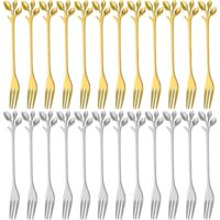 Cake forks, 24 pieces, stainless steel forks, 4.72-inch (12 cm) leaf cake forks, dishwasher safe, mirror polished forks, cake fork set (gold + silver)