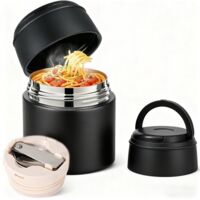 Food Container - 550ml Insulated Soup Jar - Insulated Food Container - Wide Mouth Lunch Box - Leak-proof Food Container - Travel Insulated Mug - Suitable for School Trips and Picnics - Black - Can hol