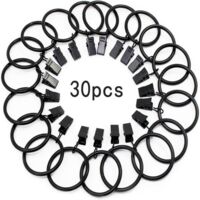 Curtain rings with clips - Stainless steel rings - Rust-resistant and durable - Suitable for curtain rods - 32mm inner diameter - Indoor use - Black - Ø32mm - 30 pieces per pack
