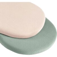 2-Piece Set - Baby Sheet - Cotton Fitted Sheet - Soft and Breathable - Removable and Washable - Off-White and Sage Green - 8143 cm - Suitable for Oval and Rectangular Cribs