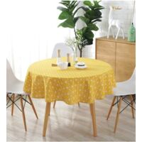 Round Bohemian-style tablecloth - cotton-linen blend, wrinkle-resistant design - plaid pattern - rustic decorative fabric - 120cm - suitable for kitchens, dining rooms, and picnics - yellow