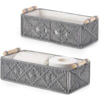 Bohemian-style handwoven storage baskets, suitable as countertops, toilet tank holders, and cabinet storage boxes, perfect for bedrooms, living rooms, and other home spaces. 2-pack - Gray