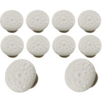 10-Piece 34mm/1.34-inch Vintage Ceramic Cabinet Knobs, Retro Round Dresser Knob Handles with Screws, Suitable for Kitchens, Cabinets, Wardrobes (White)
