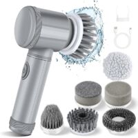 Electric Cordless Cleaning Brush - Bathroom Cleaner with 6 Replaceable Brush Heads - Suitable for bathtubs, floors, tiles, windows, sinks, and kitchens - Black - 1 Set