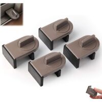 4-Piece Set - Window Lock - Aluminum Screen Mount Clip - Adjustable Sliding Window Lock - Anti-theft Adjustable Wedge Window Stop - Aluminum Mount Clip - Suitable for Home, Office, and Car (Brown)