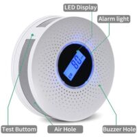 Smoke Detector - 2-in-1 Smoke and Carbon Monoxide Detector - Carbon Monoxide Detection and Alarm All-in-One - Battery Powered (Batteries Not Included) - With Digital Display and Audible/Visual Alarm -