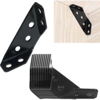 12-piece stainless steel furniture corner connector, black shelf bracket metal corner bracket, suitable for wooden L-shaped brackets with screws, three-sided fixing 90-degree right angle bracket