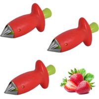Strawberry stem remover, 3-piece pack, strawberry stem remover, tomato stem remover, stainless steel stem remover, easily removes bacteria from soft fruits and vegetables (red).