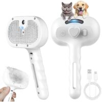 Pet Steam Brush, 3-in-1 for Dogs and Cats, Professional Grooming Brush with Steam Spray Technology for Effective Hair Removal, Long/Short Hair Self-Cleaning Spray Comb (White)