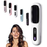 Heated and rechargeable hairbrush - Easily comb and style - Portable travel design - White - 1 piece