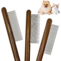 This three-piece set includes a solid wood cat comb, stainless steel teeth for massaging cats, dogs, and rabbits, and a flea and tick comb to remove tangles, knots, and loose fur. Suitable for small t