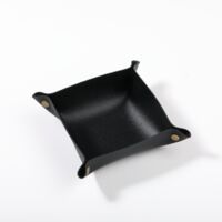 Two PU leather tray storage boxes - practical, lightweight, and waterproof computer desk storage boxes can store wallets, watches, keys, coins, mobile phones, and office supplies - black.