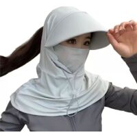 Summer sun-protective face mask with brim, suitable for cycling and fishing, unisex, full-head sun protection balaclava - light gray