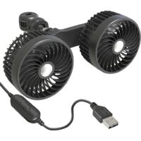 Dual-fan car fan, USB interface, three-speed settings, silent motor, 360° rotation, powerful airflow.