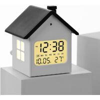 Digital Alarm Clock - Compact Home-Shaped LED Alarm Clock - With Night Light and Snooze Function - Loud Ringtone with 3 Volume Levels - Cute Bedside Alarm Clock for Bedrooms and Living Rooms - Black