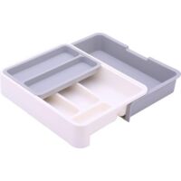 Cutlery drawer storage box, expandable plastic cutlery rack, three-in-one storage box, gray
