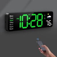 Large digital clock with remote control, specially designed for seniors, suitable for living rooms, bedrooms, classrooms, and offices (green).