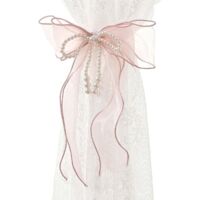 4-Pack Lace Curtain Ties with Pearl Bows, Sweet Bow Curtain Buckles, Ribbon Curtain Fixers, Home Decor (Pink)