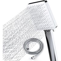 Shower head Large square shower head, one-handed operation High-pressure shower head, 6 shower modes Chrome-plated Single-point spray 1.5-meter hose.