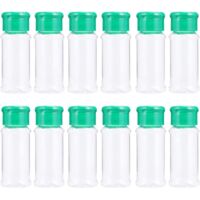 12 empty plastic spice jars with lids, suitable for holding spices, salt, pepper, powders, herbs, and powders (100ml each).