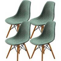 Seashell chair covers, medieval-modern style, jacquard, armless, washable, suitable for kitchens and dining rooms (green, 4-pack).