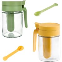 Spice box with lid, thickened glass, refillable airtight container, built-in spoon holder, spice storage box/herb storage box