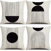 4-piece throw pillow set with black and white abstract lines, simple cushion cover, suitable for living room and office sofa throw pillows.