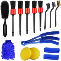 15-piece car cleaning kit, including a fine car wash brush set and interior/exterior car cleaning kit. Suitable for car, motorcycle, and bicycle wheels, engines, car emblems, air conditioning vents, d