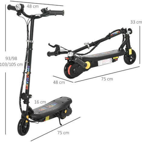 Trottinette électrique pliable pour enfants 7 à 14 ans, 120W, autonomie 10 km, vitesse 12 km/h, couleur noire