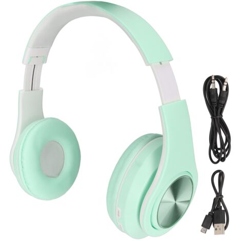 Casque Audio Bluetooth Réducteur de Bruit Pliable avec Lumière Colorée pour Téléphone Ordinateur Portable Vert (1/5)