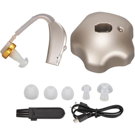 Amplificateur Auditif Rechargeable Portable pour Personnes Âgées avec Contrôle du Volume par Bouton - Argenté (1/5)
