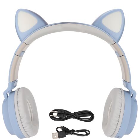 Casque Gamer Oreilles de Chat Lumière LED, Basses Profondes, Pliable avec Coussinets Doux Bleu Gris (1/5)