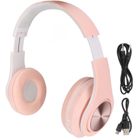 Casque Audio Bluetooth Réducteur de Bruit Pliable avec Lumière Colorée pour Téléphone et Ordinateur Portable Rose (1/5)