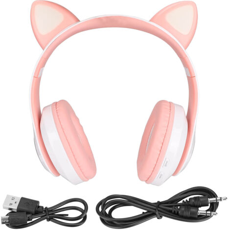 Casque Enfant Bluetooth 5.0 Oreilles de Chat Lumineux Pliable Sans Fil - Rose Blanc (1/5)