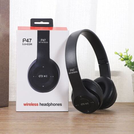 Casque Bluetooth Sport Pliable avec Basses Puissantes, Écouteurs Ergonomiques sans Fil pour Étudiants et Adultes, Bureau Maison École Noir (1/5)