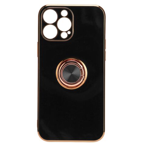 Coque iPhone 13 Pro Max Fine et Souple avec Support Anneau Doré Rose - Protection Ultra Mince TPU Noir Classique pour Femmes (1/5)