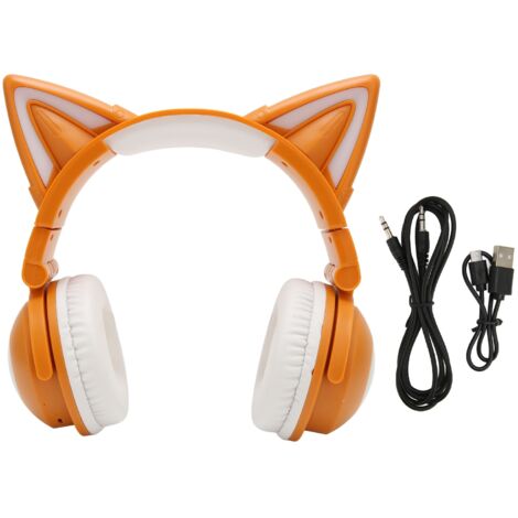 Casque Bluetooth Oreilles de Chat Stéréo Mignon avec Micro Intégré, LED Réglable pour Enfants, Câble 3.5mm Jaune (1/5)