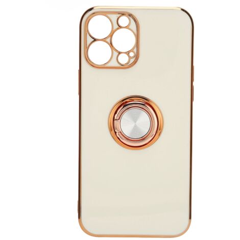 Étui pour iPhone 13 Pro Max avec Support Anneau Doré Rose, Ultra Fin et Souple, Coque TPU Blanc pour Femmes (1/5)
