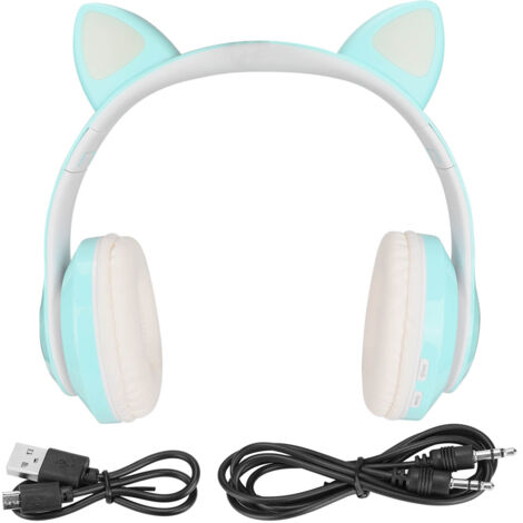 Casque Enfant Bluetooth 5.0 avec Oreilles de Chat Lumineuses, Pliable et Sans Fil - Vert d'Eau LXB39C (1/5)