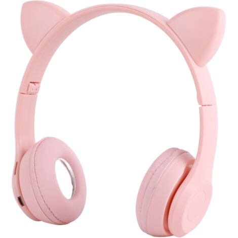 Casque Bluetooth Stéréo Lumineux en Forme de Chat Mignon, Qualité Sonore HiFi pour Maison, École, Bureau - Rose (1/5)