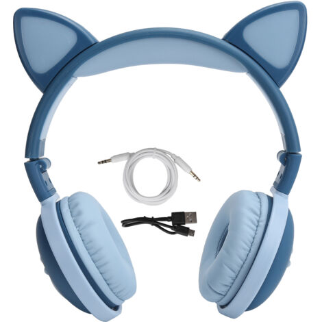 Casque Bluetooth Sportif avec Oreilles de Chat Lumineuses, Pliable et Sans Fil (Bleu Foncé) (1/5)