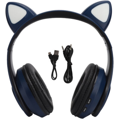 Casque Bluetooth Sans Fil en Forme d'Oreilles de Chat B39 pour Jeu, Musique, Sport et Maison - Bleu (1/5)