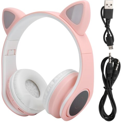 Casque Bluetooth 5.0 à Oreilles de Chat avec Microphone et Réduction de Bruit LED pour Adolescents - Rose (1/5)