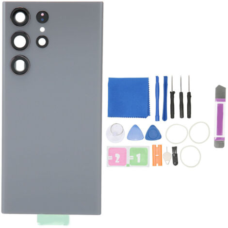 Coque Arrière Verre Remplacement avec Outil de Réparation Objectif Caméra Préinstallé pour Samsung Galaxy S23 Ultra Gris (1/5)