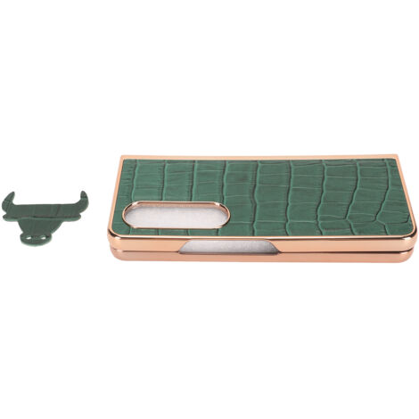 Étui de protection pour Samsung Galaxy Z Fold 4 en cuir véritable, motif crocodile, résistant aux rayures, couleur verte. (1/5)