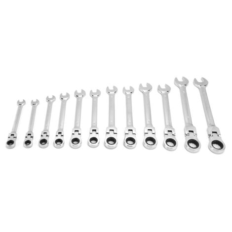 Ensemble de 12 clés à cliquet métriques 8‑19mm en acier chrome vanadium avec mallette de transport et tête pivotante (1/5)