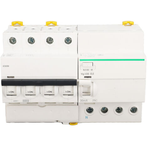 Disjoncteur différentiel 4P+N 20A 400V AC, boîtier PA66 ignifuge, protection fuite à la terre pour circuit électrique.